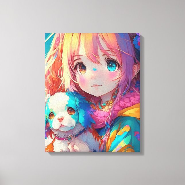 Toile Anime Girl with Puppy (Recto)