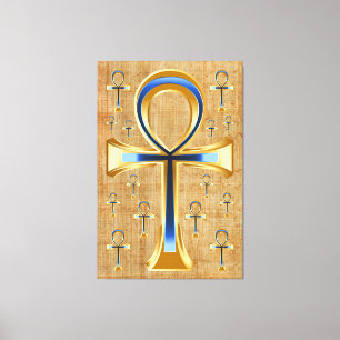 Toile Ankh égyptien - Design or et bleu