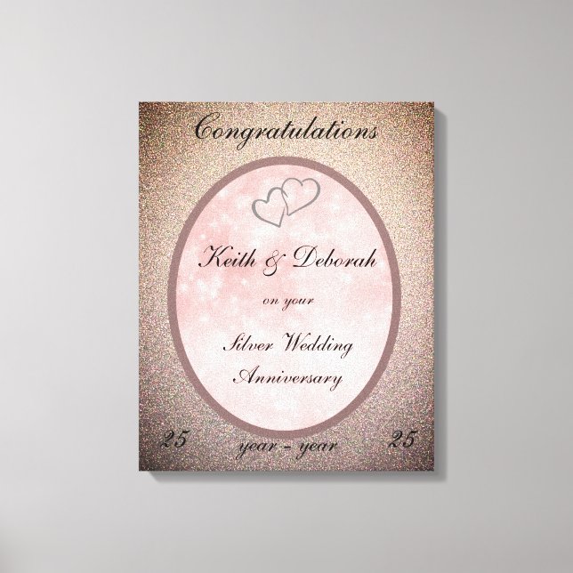 Toile Anniversaire du Mariage d'argent personnalisable (Recto)