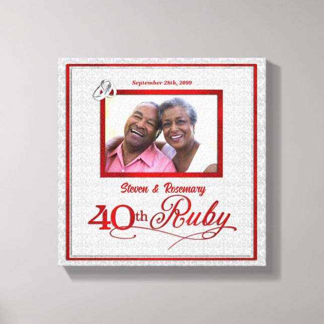 Toile Anniversaire du Mariage Ruby 11x11 pouces 40ème ph (Recto)