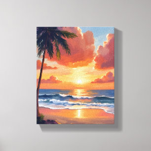 Toile Anse de l'Heure Dorée Aquarelle Océan Tropicale