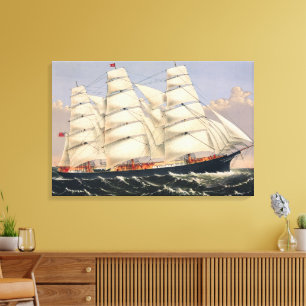 Toile Antique Navire Marin à Voile Currier & Ives