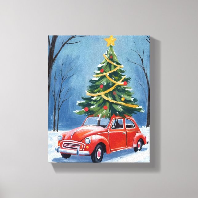 Toile Antique Red Car Christmas Tree (Recto)
