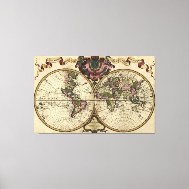 Toile Antique World Map by Guillaume de L'Isle, 1720 (Recto)