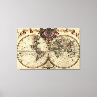 Toile Antique World Map by Guillaume de L'Isle, 1720