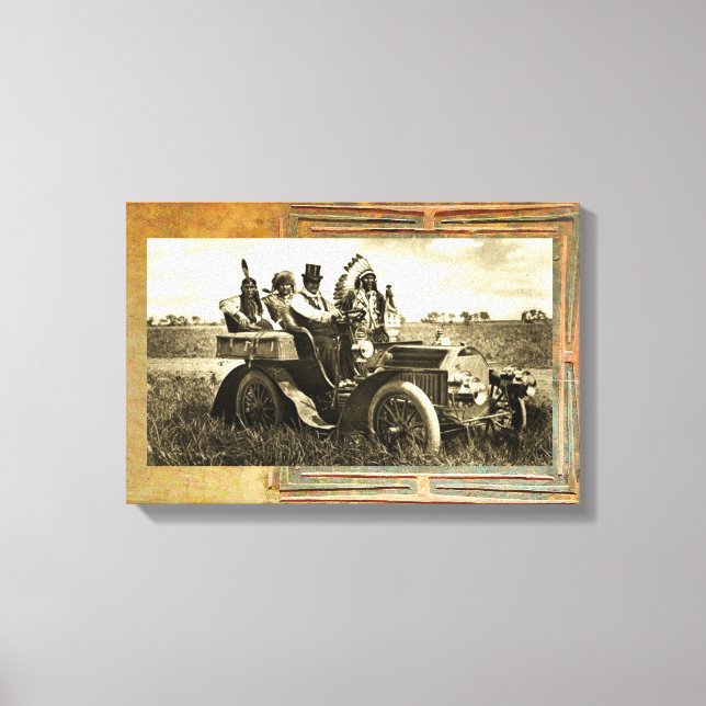 TOILE APACHES ET GERONIMO CONDUISANT UNE VOITURE À MOTEU (Recto)