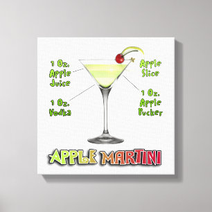 Toile Appletini - Apple Martini Cocktail Recette 12"x12"