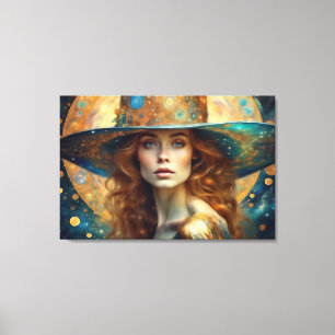 Toile Aqua and Gold Woman in Casquette Blue Eyes Auburn