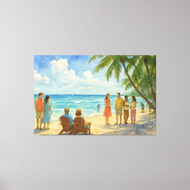 Toile Aqua Breeze Beach Day Watercolor (Recto)