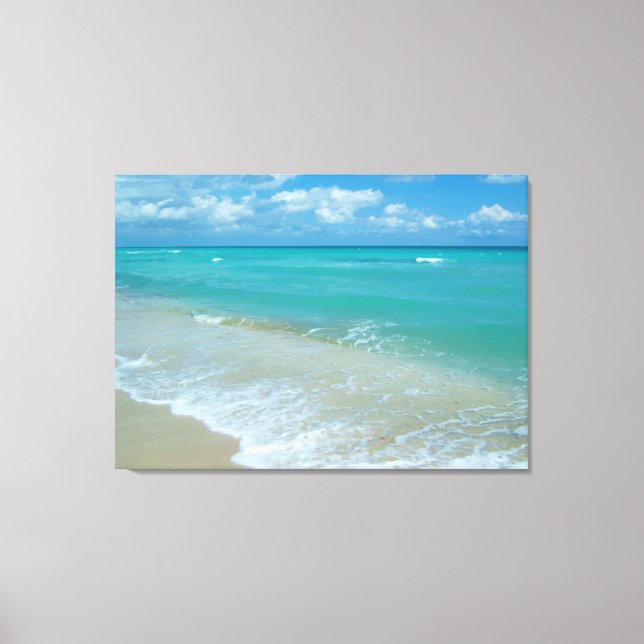 Toile Aqua Bright Blue Beach Waves (Recto)