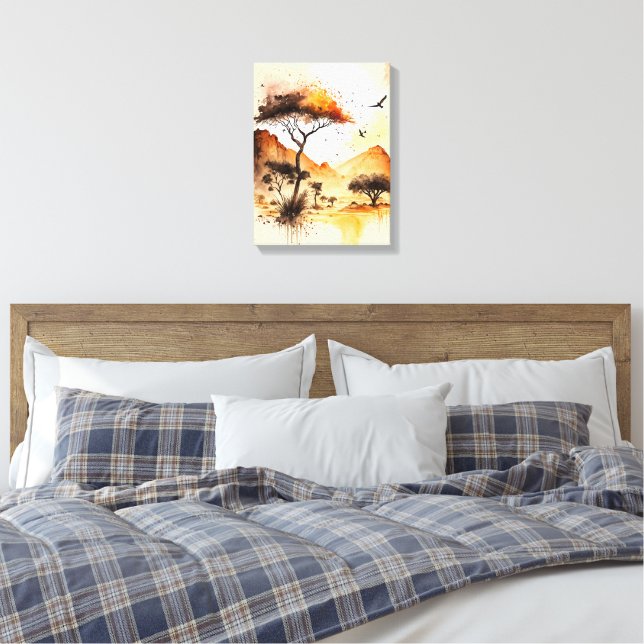 Toile Aquarelle africaine Safari coucher de soleil avec  (Insitu(Chambre))