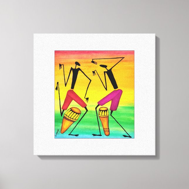 Toile Aquarelle, Art Africain, Formidable Drumming Afric (Recto)