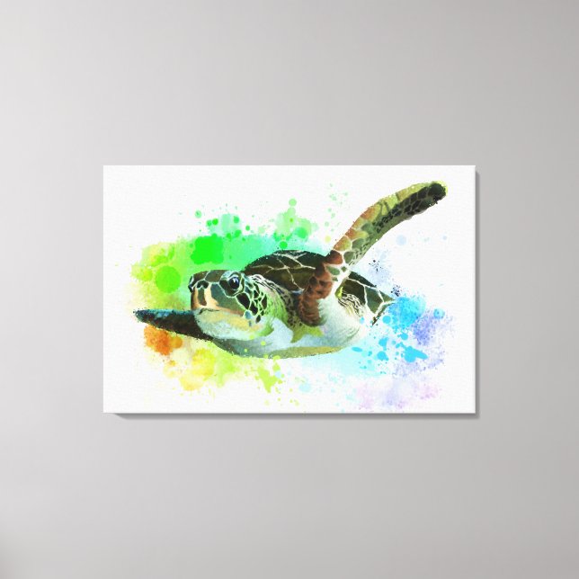 Toile Aquarelle Baignade Tortue de mer (Recto)