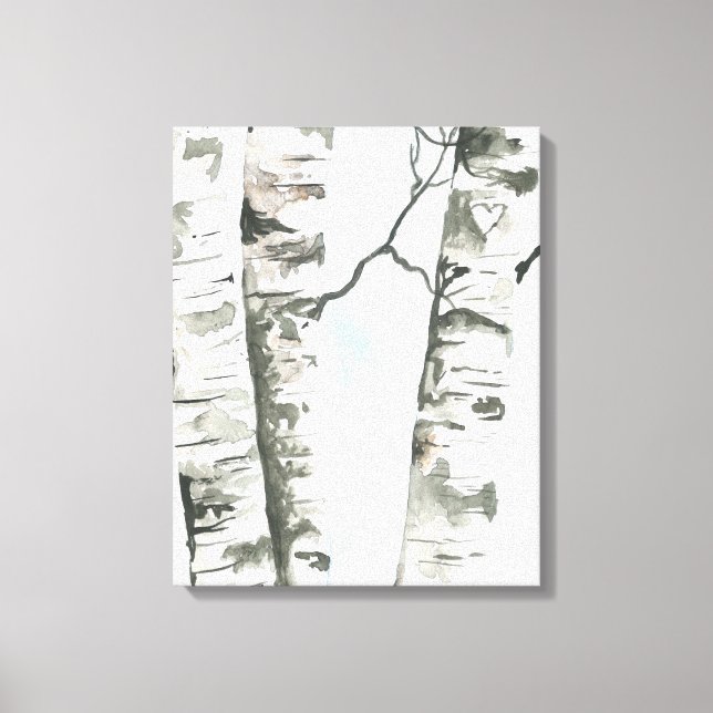 Toile Aquarelle Birch Trees avec Ciel Bleu Enveloppé Can (Recto)