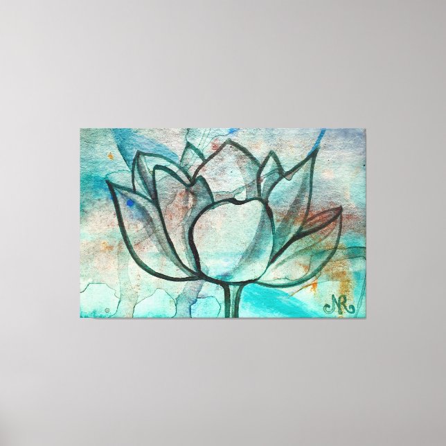 Toile Aquarelle bleu turquoise Fleur élégant Artsy Lotus (Recto)