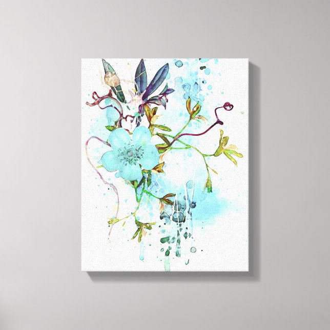 Toile Aquarelle bleue Pastel Floral (Recto)