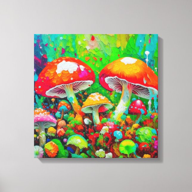 Toile Aquarelle Champignons Abstraits (Recto)