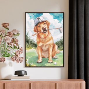 Toile Aquarelle Chien Rétriver Doré Golf Mignon