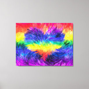 Toile Aquarelle 'Coeur arc-en-ciel' Effet Art Abstrait