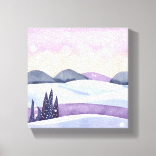 Toile Aquarelle Collines Violettes Hiver