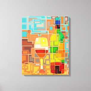 Toile Aquarelle colorée des bouteilles et du verre de