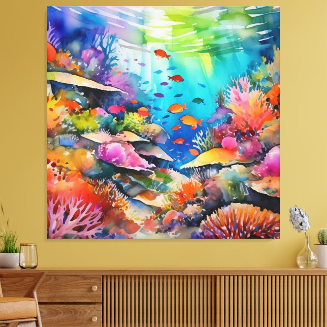 Toile Aquarelle corail récif sous l'eau (Insitu(Salon))