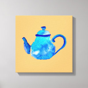 Toile Aquarelle couleur bleu teapot