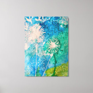 Toile Aquarelle de Dandelion bleu et vert abstrait
