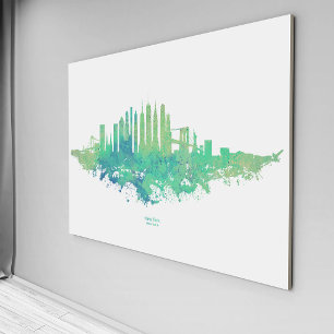 Toile Aquarelle de la skyline de New York en bleu et ver