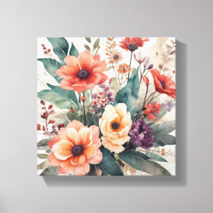 Toile Aquarelle douce Bouquet floral