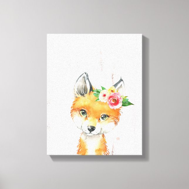 Toile Aquarelle Floral Baby Fox, Bois Animaux (Recto)