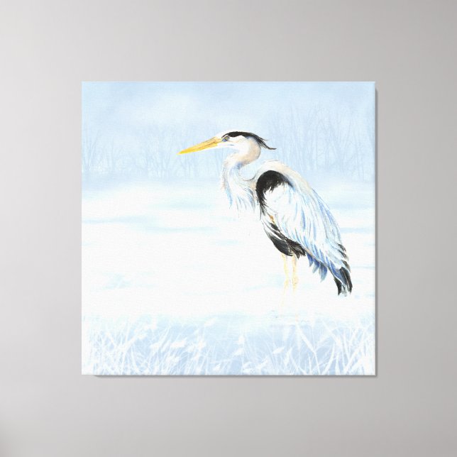 Toile Aquarelle Grand Héron Bleu Oiseau Nature Art (Recto)