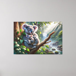 Toile Aquarelle Koala et bébé Joey dans une peinture d'a