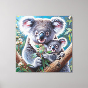 Toile Aquarelle Koala et bébé Joey dans une peinture d'a