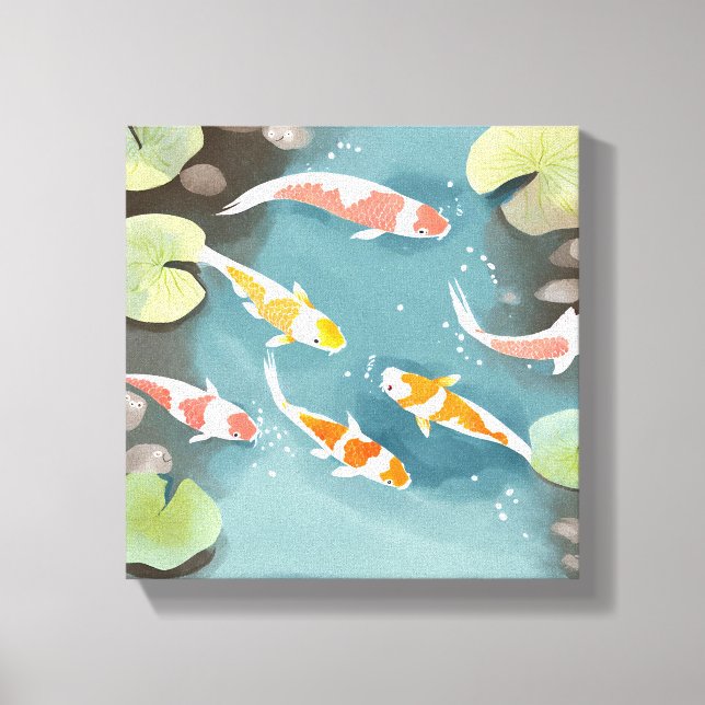 Toile Aquarelle Koi Pond | Belle peinture de poisson (Recto)