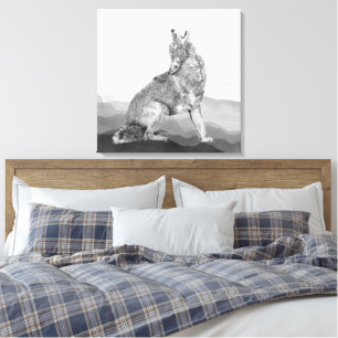 Toile Aquarelle Loup Hurleur Animal Art