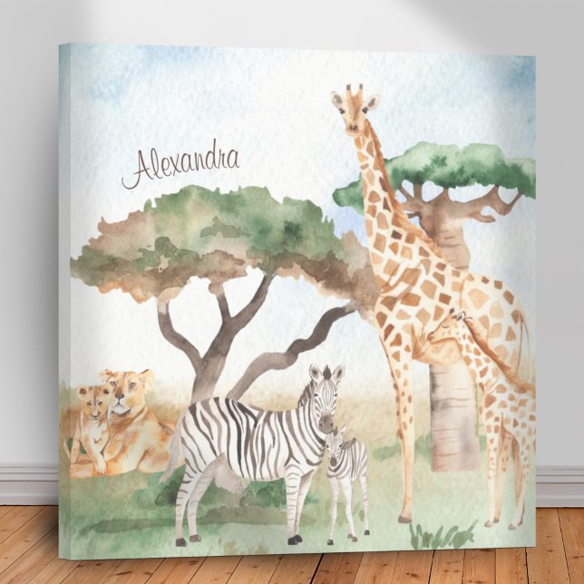 Toile Aquarelle maman et bébé Animaux africains (Créateur téléchargé)