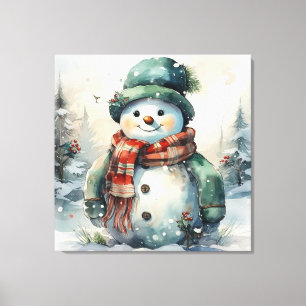 Toile Aquarelle mignonne Noël Snowman