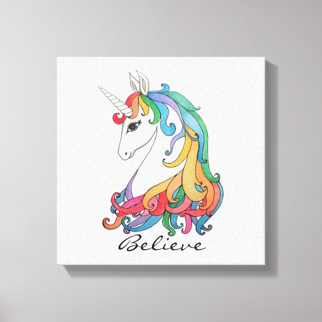 Toile Aquarelle mignonne unicorne arc-en-ciel (Recto)