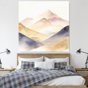 Toile Aquarelle minimaliste Abstraite montagnes beige