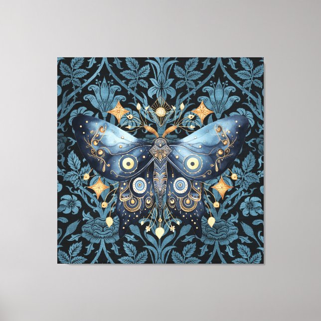 Toile Aquarelle mystique Bleu et doré Night Moth (Recto)