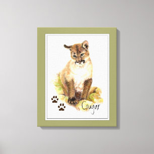 Toile Aquarelle originale Cougar Puma Mountain Lion Club