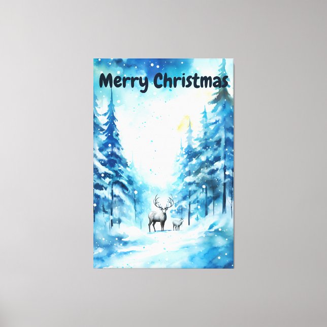 Toile Aquarelle Paysage hivernal Pôle Nord Noël (Recto)