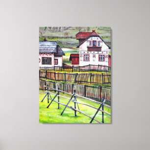 Toile Aquarelle peinte à la main Transylvanie, Roumanie