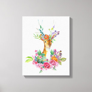 Toile Aquarelle peinte Floral Baby Deer Baby Nursery