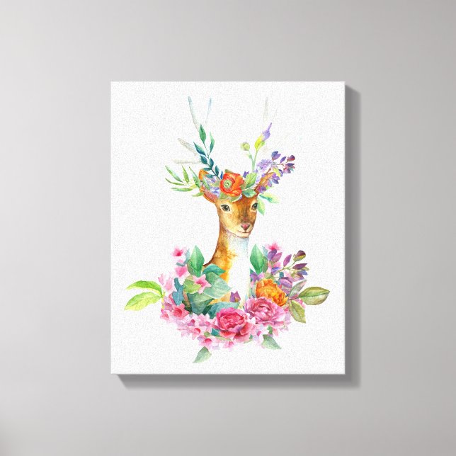 Toile Aquarelle peinte Floral Baby Deer Baby Nursery (Recto)