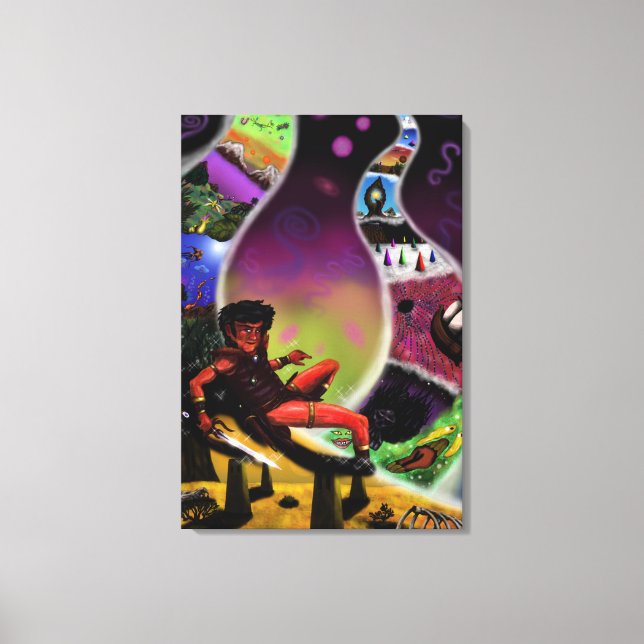 Toile aquarelle peinture guerrier dimension mystérieuse (Recto)