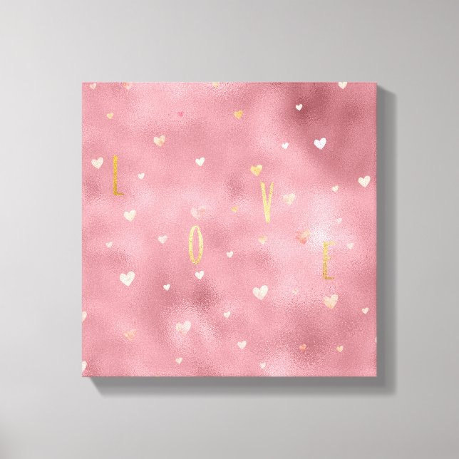 Toile Aquarelle rose Coeurs Gold Love (Recto)