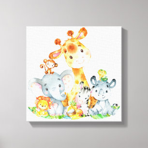 Toile Aquarelle rose mignonne Safari Jungle Animaux