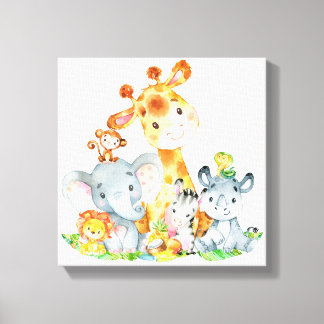 Toile Aquarelle rose mignonne Safari Jungle Animaux